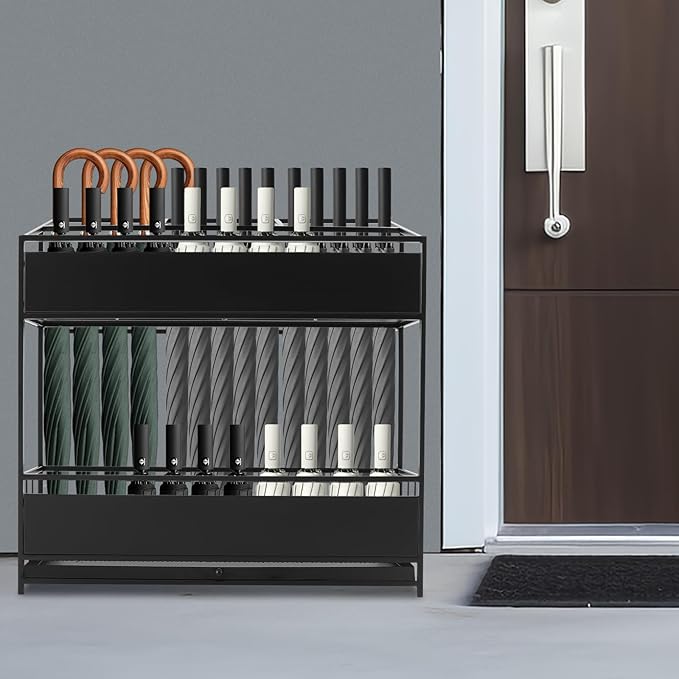 Umbrella Stand Rack, Free Standing Industrial Umbrella Holder with Removable Water Tray, Umbrella Organizer for Indoor Outdoor Entryway Home Office Patio