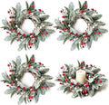 4 PCS Patriotic 4th of July Hanging Wreaths for Cabinets Small Independence Day Wreaths for Front Door with Red White Blue Berries & Lamb's Leaves Memorial Day Labor Day Mini Wreath for Home Decor