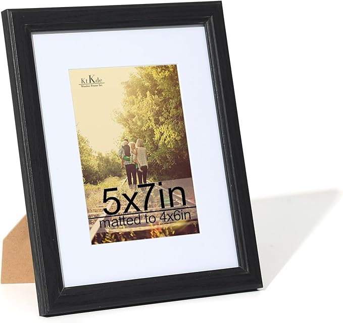 KTKDE 5x7 Picture Frame, Photo Frame Black with Real Glass for Picture 4x6 photo with Mat or 5x7 photo without Mat, Composite Wood Picture Frames for Table Top and Wall best gift