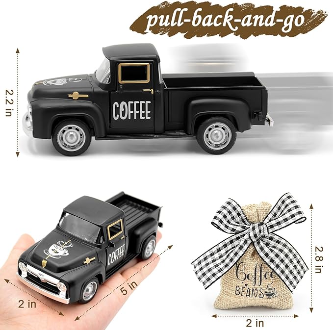 Black Mini Metal Truck Decor: Farmhouse Coffee Bar Decor - Vintage Truck Decor for Countertop, Tiered Tray, Coffee Station