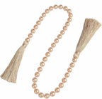 34 Inch Pearl Glass Bead Garland with Tassels - Elegant Boho Table Decor, Fringe Wall Hanging for Wedding, Party, Farmhouse Rustic Prayer Bead Home Decoration(1 Pack,Champagne Gold)