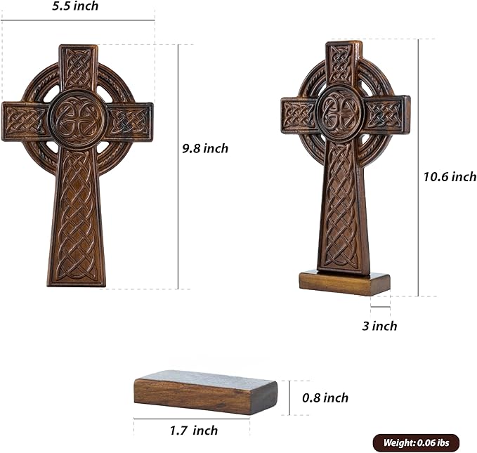 DAICAT - Hand-carved Wooden Celtics Wall Cross, 10 Inch Celtic Cross for Home Decor, Spiritual and Religious Wall Art Décor, Unique Gift for Birthday, (No 4)