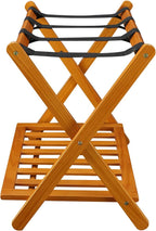 Casual Home Foldable Solid Wood Fully-Assembled Luggage Rack, 26.75"Wide with Shelf, Honey Oak