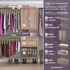 ClosetMaid SuiteSymphony Wood Closet Organizer Starter Kit with Tower and 3 Hang Rods, Shelves, Adjustable, Fits Spaces 5 – 10 ft. Wide, Natural Gray
