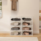 8 Pack Clear Boot Boxes Stackable, Boot Storage Boxes for Tall Boots, Shoes Box Plastic Oragnizer with Lids, Shoes Organizer Container for Closet, Under Bed Boot Storage