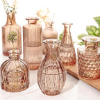 Glass Bud Vase Set of 32 Pcs, Small Glass Vases for Flowers, Amber Bud Vases in Bulk, Vintage Vases for Wedding Centerpieces, Wedding Decorations, Home Table Flower Decor