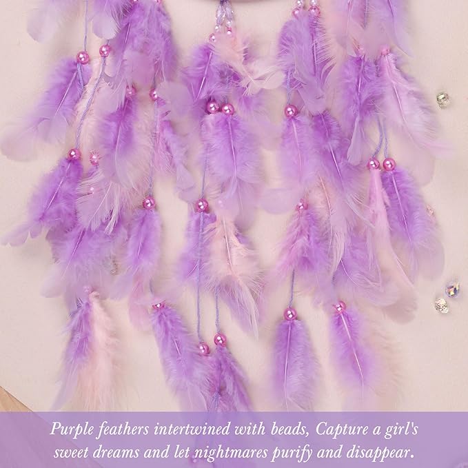Pretty Jolly Dreamy Girls Butterfly Dream Catcher Wall Decor Fairy Purple Feather Baby Dreamcatcher Handmade Home Décor Wall Hanging for Nursery Bedroom Girls Birthday Gift