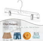 HOUSE DAY Clear Pants Hangers 100 Pack, Non-Slip Plastic Skirt Hanger with 2 Adjustable Clips, Heavy Duty Clip Hangers for Pants, Skirts, Shorts, 14" Clear Hanger, 360-Rotating Swivel Hook