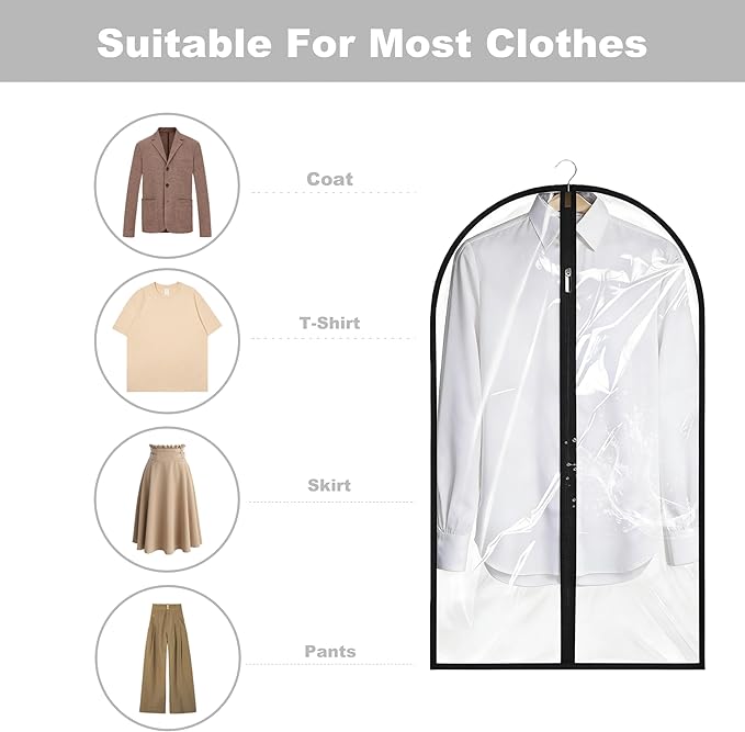 Garment Bags for Hanging Clothes, 45'' Suit Bag Cover for Storage and Travel, Dress Bags for Gowns Long, 2 Pack (Clear)