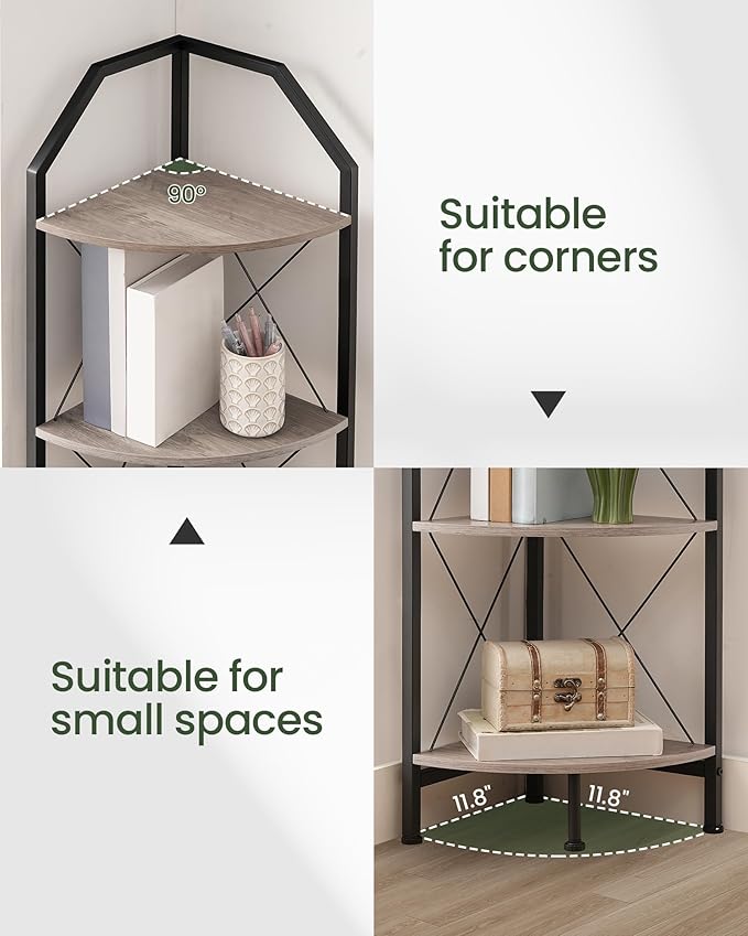 CHOEZON 4-Tier Corner Shelf, Industrial Corner Bookshelf, 47.6" Corner Storage Stand, Plant Stand Display Shelf, Corner Bookcase for Bedroom, Living Room, Home Office, Greige and Black TCJ09BG