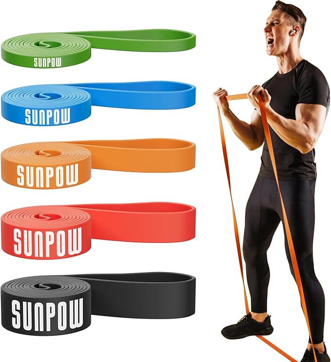 SUNPOW Pull Up Assistance Bands - Set of 5 Resistance Heavy Duty Workout Exercise Stretch Fitness Bands Assist Set for Body, Instruction Guide and Carry Bag Included