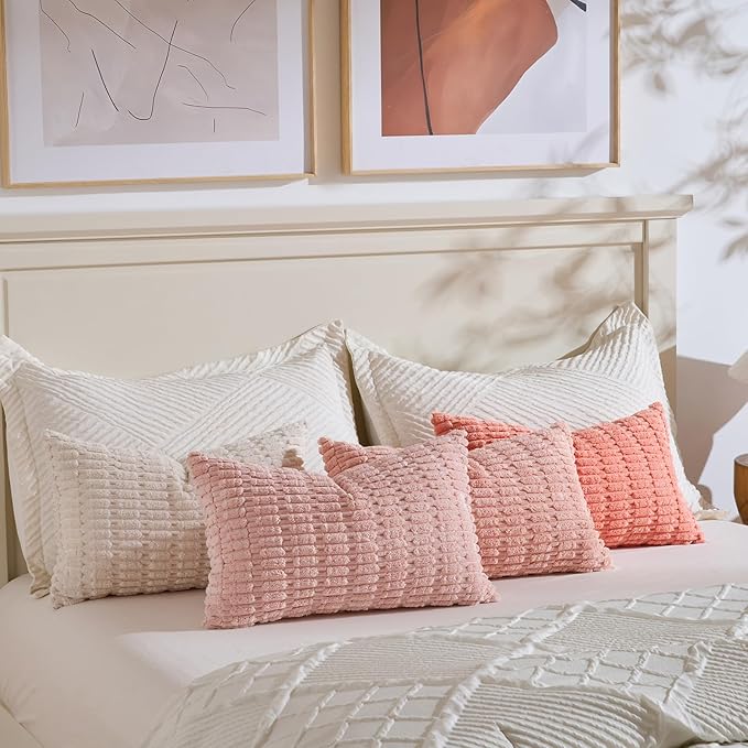 Fancy Homi 4 Packs Decorative Throw Pillow Covers for Living Room Couch Bed, Modern Farmhouse Boho Home Décor Accent Cushion Case, 20" x 12", Pink Series