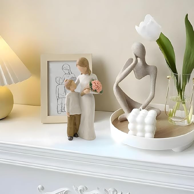 Mother and Son Figurines Statues, Sculpted Hand-Painted Mom and Child Statues Gifts for Mother’s Day Anniversary Birthday Home Decor