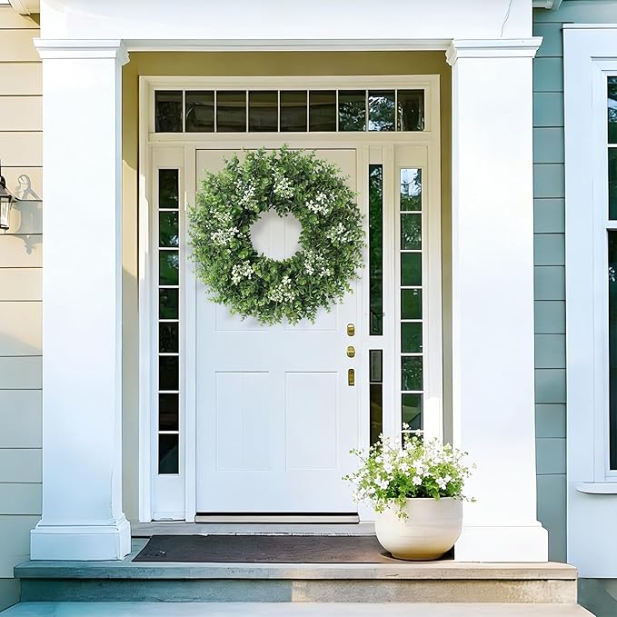 26'' Large Boxwood Wreath for Front Door Artificial Spring Wreath Boxwood Leaves Greenery Outdoor Door Wreaths for Porch Window Home Farmhouse Wall Decor Green Year Round Indoor Outdoor All Seasons