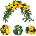 Artificial Sunflower Wreath Swag Decorative Fake Flower Garland for Front Door Wall Hanging Floral Decor for Home Wedding and Special Occasions