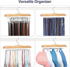 TOPIA HANGER Tie Rack Hanger for Closet, Wooden Tie Organizer for Men with 24 Folding Hooks, Space Saving Necktie Holder for Storage and Display Bra, Tank Top, Camisole (1-Pack), Natural- CT14N
