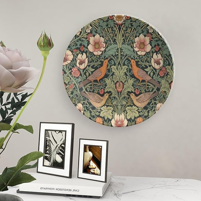 Christmas Ceramic Decorative Plate for Display William Morris Forest Flowers And Birds Household Kitchen Supplies Wall Hanging Decorative Plate with Display Stand Customize Gifts for Women, More Size
