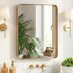 Sweetcrispy Bathroom Wall Mirror, 30x22 Inch Wall Mount Mirror for Over Sink, Modern Rounded Rectangle Vanity Mirrors with Matte Metal Framed, for Home Decor, Living Room, Bedroom, Gold