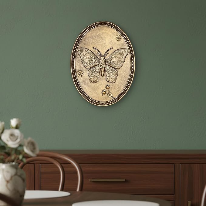Vintage Butterfly Wall Sculpture, Antique Wall Decor, Gold Wall Art, Hanging Decoration with Embossed Butterfly Design, Vintage Decoration for Living Room Bedroom and Hallway, Housewarming Gift