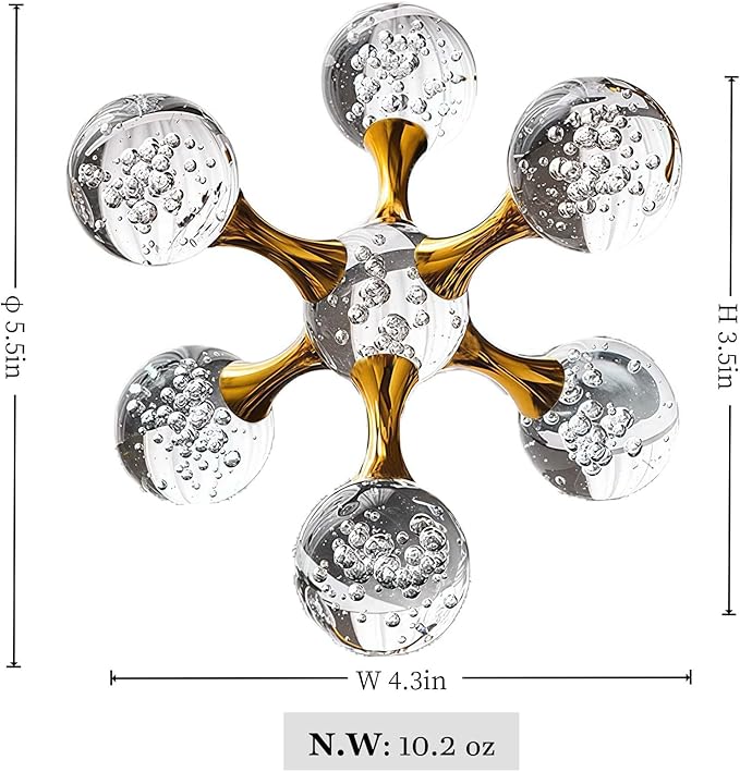 5.5 inch Gold Decor Sparkling Crystal Decorative Balls, Home Decor Living Room, Table Decorations for TV Stand, Entryway, Coffee Table, Office Desk, Shelf, Bedroom, Nightstand, Gifts for Women
