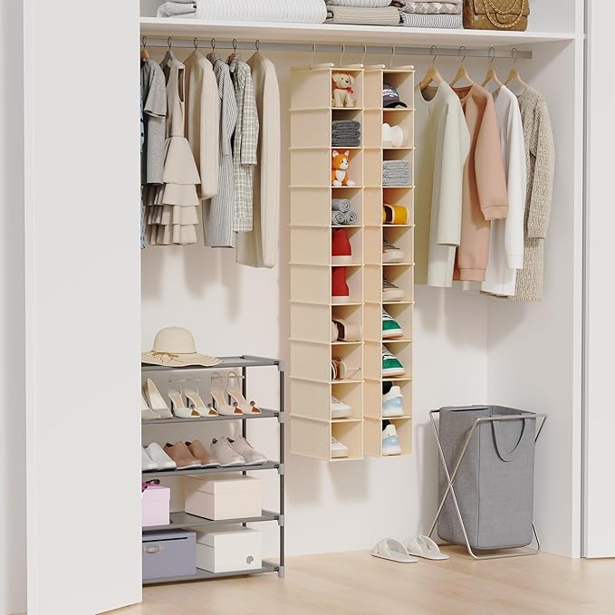 MAX Houser 10-Shelf Hanging Shoe Shelf Organizer, Hanging Shoe Storage for Closet,Pack of 2(Beige)