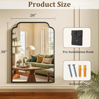 20X30 Inch Black Bathroom Mirror for Wall, Modern Rounded Corner Rectangle Mirror with Non-Rusting Iron Metal Framed Bathroom Vanity Mirror for Over Sink Wall Decor