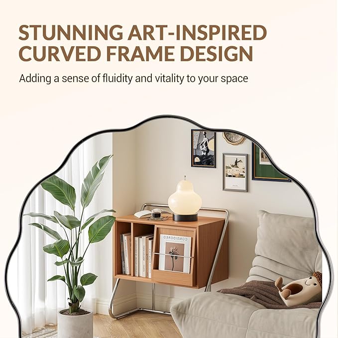 ANDY STAR Chrome Round Wall Mirror 36 inch, Polished Metal Frame Circle Bathroom Mirror in SUS304 Stainless Steel Frame, with Unique Modern Circular Wavy Design