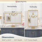 Keonjinn Gold Mirror for Bathroom 40 x 24 Inch, Brushed Gold Rectangular Mirror for Wall, Metal Framed Mirrors for Bathroom Sink, Full Length Rectangle Vanity Mirrors(Horizontal/Vertical)