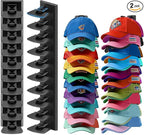 Vrurc Hat Organizer for Baseball Caps, 2 Pack Wall Mounted Rack with Strong Adhesive, Multilayer Storage Holds 40 Hats for Closet Door, Bedroom & Entryway, Space-Saving Display Holder (Black)