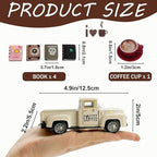 Coffee Bar Decor Vintage Mini Metal Pickup Truck Decor with Book Accessories for Coffee Station, Farmhouse Tiered Tray Table Decorations for Home Kitchen, Cafe