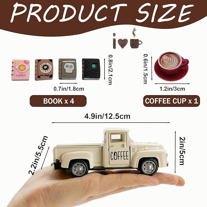 Coffee Bar Decor Vintage Mini Metal Pickup Truck Decor with Book Accessories for Coffee Station, Farmhouse Tiered Tray Table Decorations for Home Kitchen, Cafe