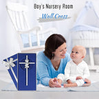 Tryuunion Baby Wall Cross Baptism Gifts for Boys, 7-inch Silver Blessing Boy Baptism Crosses for First Holy Communion Christening and Dedication Baptismal Gifts from Godparents