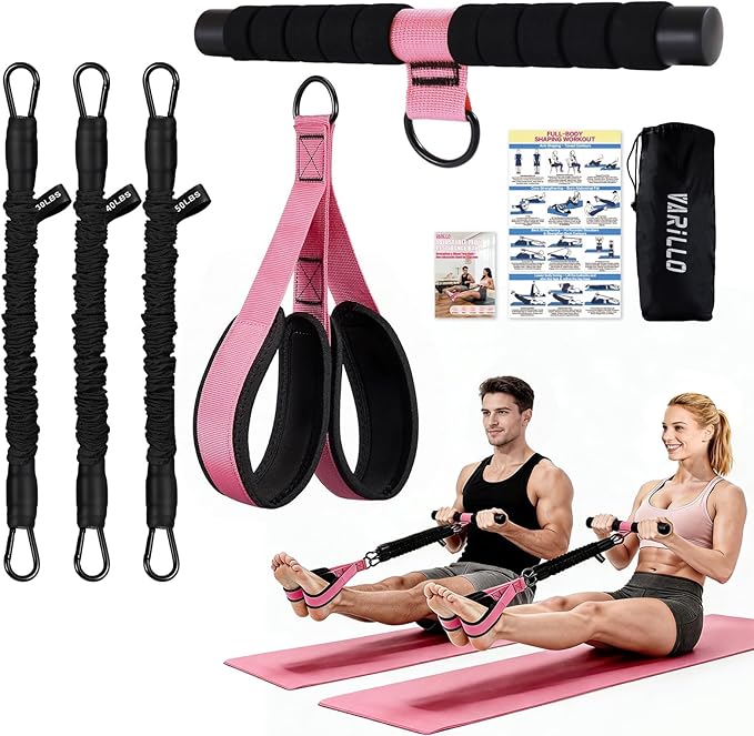 Multifunction Pedal Resistance Band with Handle, 3 Tube Adjustable 30/40/50LB Foot Pedal Puller Resistance Bands with Poster, Extended Length Tension Rope for Men Women Full Body Workout Home Gym