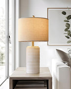 PoKat 23'' Bedside Table Lamp for Bedroom Nightstands, Birthday Gifts for Women Mom, House Warming Gifts New Home Decor, Ceramic Desk Lamp for Living Room, White Modern Bedroom Lamp