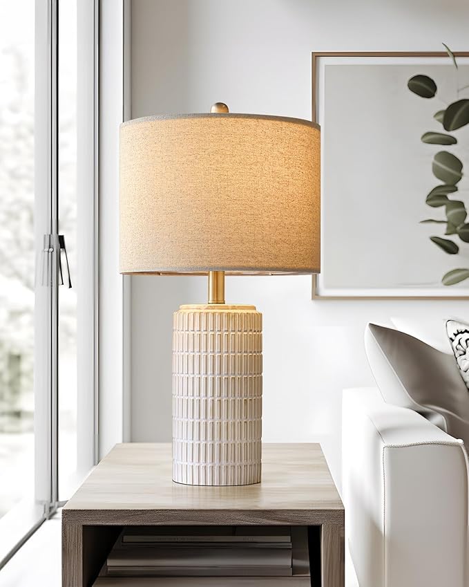 PoKat 23'' Bedside Table Lamp for Bedroom Nightstands, Birthday Gifts for Women Mom, House Warming Gifts New Home Decor, Ceramic Desk Lamp for Living Room, White Modern Bedroom Lamp