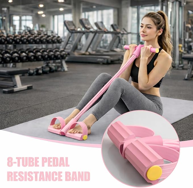 8-Tube Pedal Resistance Band with Handles, Multifunctional Pedal Resistance Band Made of Natural Rubber, Fashion Puller Exercise Equipment for Full Body Strength, Toning & Stretching