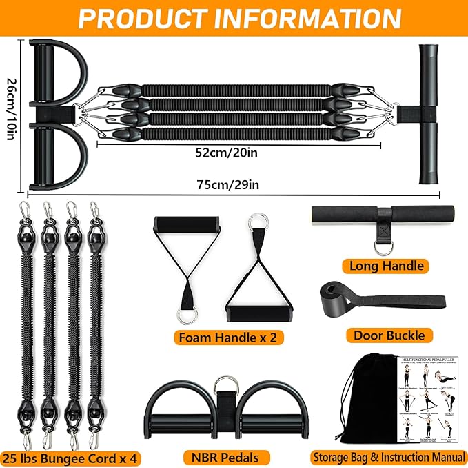 2026 Upgrade Foot Pedal Resistance Band, Adjustable 4-Tube Pedal Ankle Puller Resistance Band with Handle, Multifunction Home Gym Equipment, Stirrup Puller for Men Women for Full Body Exercise