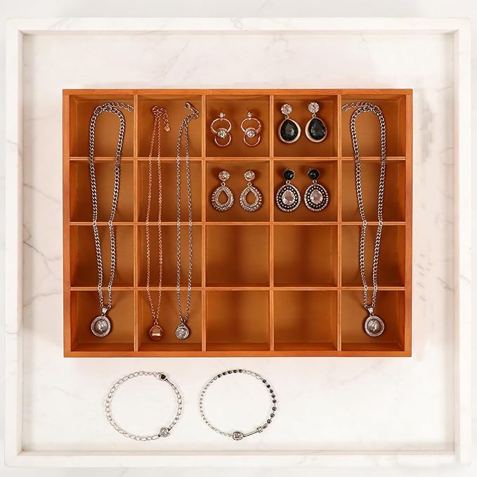 PRETYZOOM Wooden Sorting Tray Closet Drawer Divider Organizer with 20 Compartments Suitable for Socks Briefs Keys Stationery Arts Crafts Small Items - Each Grid 2.3 x 2.3 Inch