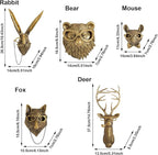 GUASDIE Animal Heads Wall Decor, Gold Faux Deer Head Mount, Animal Sculptures Wall Decor, Vintage Resin Hanging Decoration for Living Room Bedroom Kitchen Office Gift,5pcs
