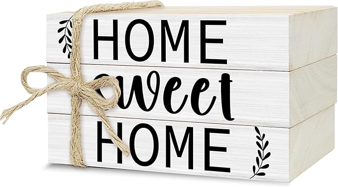 Mini Decorative Books for Home Decor, Small Rustic Wood Book Stack for Table Decor, Home Sweet Home Books for Living Room Bookshelf, Farmhouse Stacked Book Decorations (L32)