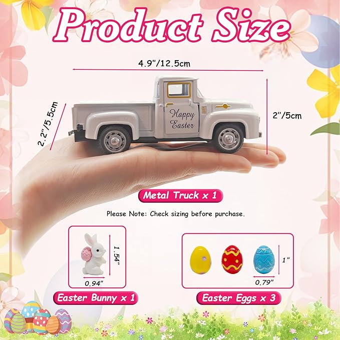 Easter Decorations - Mini Farmhouse Vintage Metal Truck with Easter Eggs & Bunny, White Spring Farm-Style Pickup Decor for Table Tiered Tray Home Kitchen Office Keepsake Gifts