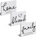 Jetec 3 Pcs Family Home Blessed Rustic Wood Sign Mini Wood Decorative Farmhouse Woodworks Table Shelves Decorations Sign for Bedroom Kitchen Living Room Table Decor(White,5 x 7 x 0.59 in)