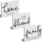 Jetec 3 Pcs Family Home Blessed Rustic Wood Sign Mini Wood Decorative Farmhouse Woodworks Table Shelves Decorations Sign for Bedroom Kitchen Living Room Table Decor(White,5 x 7 x 0.59 in)