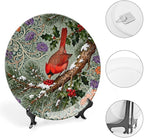 William Morris Forest Art Cardinals Winter Holly Plates Ceramic Decor for Art Decoration Home Table Custom Wedding Idea Gifts Hand Painted Wall Hanging Decor with 1 Display Stand, Multi Sizes