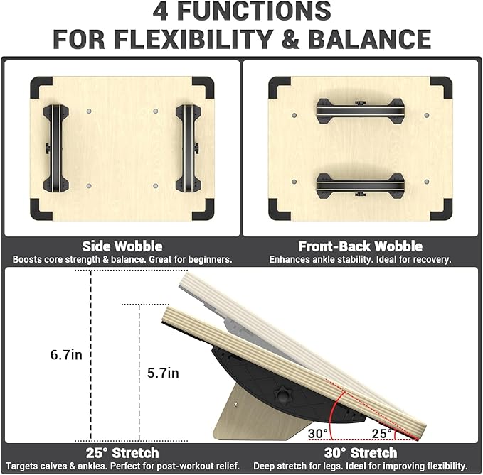 Sportneer 2-in-1 Balance Board – Adjustable Wobble & Slant Board for Core Strength, Stretching, Rehab, Standing Desk, Home Gym Workout