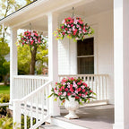 Artificial Flowers for Outdoor, 2 Bundles UV Resistant Fake Plants Decoration Realistic Faux Silk Flowers No Fade Plastic Flowers for Outside Planters Home Porch Patio Yard Garden Decor