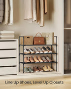 SONGMICS 3-Tier Shoe Rack, Shoe Storage for Hallway Closet, Slim and Space-Saving, Metal Frame, Non-Woven Fabric Shelves, Black ULSH043BH01