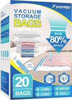 Vacuum Storage Bags with Hand Pump, Plastic Packaging Bags, 80% Space Saver Vacuum Seal Bags for Clothing, Travel Lugggage, Blankets, Comforters, 20 Combo