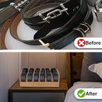 GTI Belt Organizer, 2pcs 6 Compartments Belt Organizer for Closet and Drawer, Bamboo Display Case for Tie and Belt, Belt Holder Storage Organizer for Men Women (Wooden)