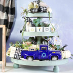 Hanukkah Truck Decor Vintage Metal Truck with Wood Dreidel Ornament Festive Jewish Holiday Farmhouse Tabletop Tiered Tray Decoration for Home Kitchen Office Tiered Tray Supplies